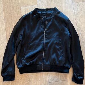 Azalea Women's Black Satin Bomber Jacket